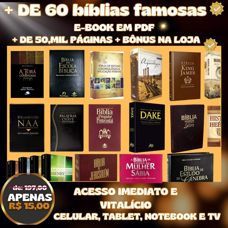 KIT COM MAIS DE 60 BIBLÍAS DE ESTUDO FAMOSAS + BONUS + ACESSO IMEDIATO E VITALÍCIO